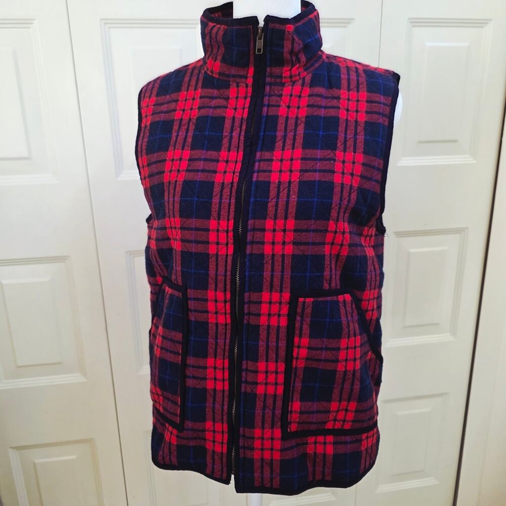 Vintage Blue Rain Red and Blue Plaid Quilted Vest Jacket
